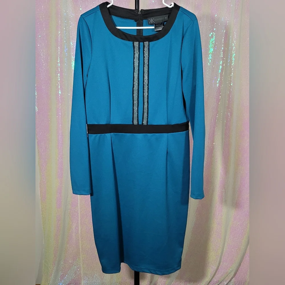 Kardashian Kollection Long Sleeve Beaded Bright Blue Bodycon Dress in XL - Picture 2 of 8
